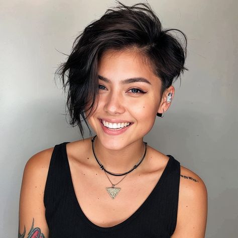 Long In Front Short In Back Haircut, Short Witchy Haircuts, Kristen Kish Haircut, "bixie" Haircut Wavy, "bixie" Haircut Fine Hair, Undercut Inverted Bob, Asymetrical Haircut Edgy Bob, Pixie Haircut Undercut Shaved Sides, Pixie For Straight Hair