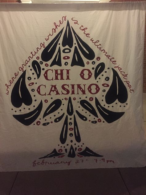 Casino Sorority Theme, Vegas Formal Theme, Casino Bid Day Theme, Frat Banner Ideas, Philanthropy Banner, Frat Banner, Semi Formal Themes, Casino Uniform, Formal Themes