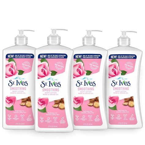 Amazon.com : St. Ives Smoothing Hand & Body Lotion for Dry Skin Rose and Argan Oil Made with 100% Natural Moisturizers 21 oz 4 Pack : Beauty & Personal Care Body Lotion For Dry Skin, Rose Body Lotion, Oil For Dry Skin, Lotion For Dry Skin, Skin Lotion, Natural Moisturizer, Hand Body, Hand Body Lotion, Moisturizer For Dry Skin