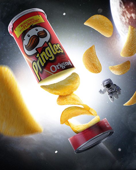 Photoshop , espacio , pringles Pepsi Ad, Potato Crisps, Package Design, In Space, Media Design, The Space, Social Media Design, Graphic Design Inspiration, Flyer Design