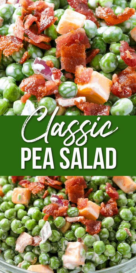 Peas Bacon, Pea Salad With Bacon, Green Pea Salad, Salad Recipes With Bacon, Pea Salad Recipes, Vegetable Casserole Recipes, Pea Salad, Side Dish Recipes Easy, Pea Recipes