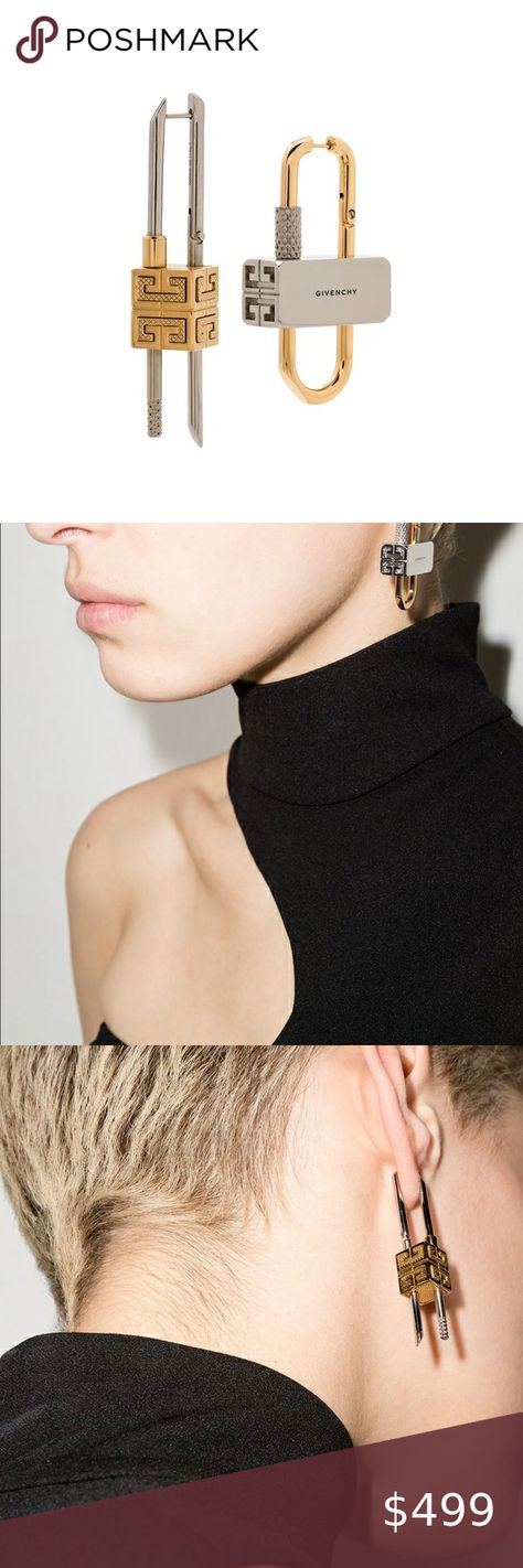 Givenchy Lock asymmetrical earrings Givenchy Jewelry, Box Light, Asymmetrical Earrings, Pierced Ears, Ear Piercings, Givenchy, One Shoulder Blouse, Two Tone, Dust Bag