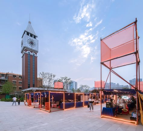 Open Market, Pop Up Market, Public Market, Market Square, Landscape Design Plans, Outdoor Market, Festival Design, Industrial Buildings, Clock Tower