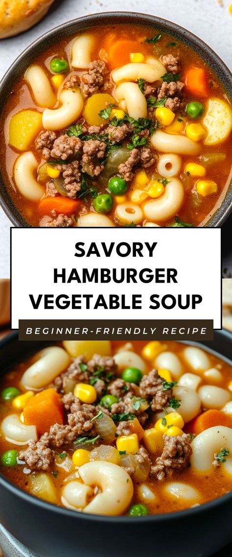 Image for Savory Hamburger Vegetable Soup Hamburger Vegetable Soup Recipes, Vegetable Soup Recipes Easy, Quick Vegetable Soup, Veggies Soup, Veggie Soup Recipes, Vegetable Noodle Soup, Hamburger Vegetable Soup, Hearty Vegetable Soup, Vegetable Soup Healthy