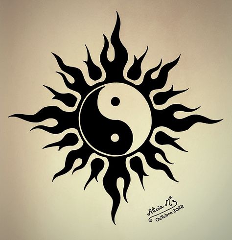 Ying Yang Flame Tattoo, Ying Yang Tattoo For Men, Tattoo Yin Yang, Ying Yang Symbol, Face Tattoos For Women, Chakra Tattoo, Sun Tattoo Designs, 13 Tattoos, Yin Yang Tattoos