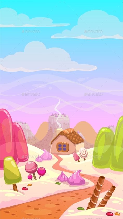 Candy World Illustration by Lilu330 Candy world illustration, vector landscape with sweet elements, vertical background Candy World Illustration, Ice Cream Cone Drawing, Candy World, Vertical Background, Hug Illustration, Sweet Logo, World Illustration, Vector Landscape, Sweet Magic