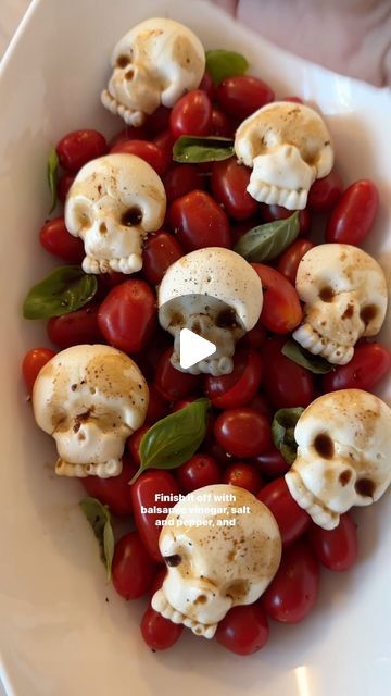 Erin Dittmer on Instagram: "Happy Halloweekend! This spooky caprese salad is the perfect app/side to bring to any festive gathering (and it’s SO simple to whip together). Mr. AIW and I host an annual Halloween party and I was stoked to test this mold out for it. Stay tuned for other spooky treats to come 🎃👻💀 and shoutout to @xoxomame for the idea! #halloweekend #foodstagram #appetizer #sidedish #healthyeating #healthyrecipe #easyrecipe" Halloween Caprese Salad, Halloween Salads Spooky, Halloween Salad Ideas, Halloween Hosting Ideas, Halloween Salads, Salad Halloween, Halloween Salad, Ensalada Caprese, Halloween Foods