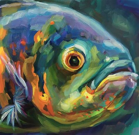 Paintings Of Fish Acrylics, Colorful Fish Painting, Fish Painting Acrylic, Holly Storlie, Fish Art Painting, Painting Of Fish, Fish Acrylic Painting, Abstract Fish Painting, Tropical Fish Art