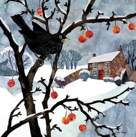 Robbie Williams, Christmas Paintings, Blackbird, Black Bird, Christmas Art, Christmas Greetings, The Snow, Art Lessons, Art Gift