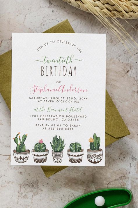 Cactus & Succulent Modern Geometric Birthday Party Invitation Botanical Birthday Party, Botanical Birthday, Modern Birthday, Cactus Succulents, Modern Invitation, Kids Nursery Decor, Free Birthday Invitations, Free Birthday Invitation Templates, Cactus And Succulents