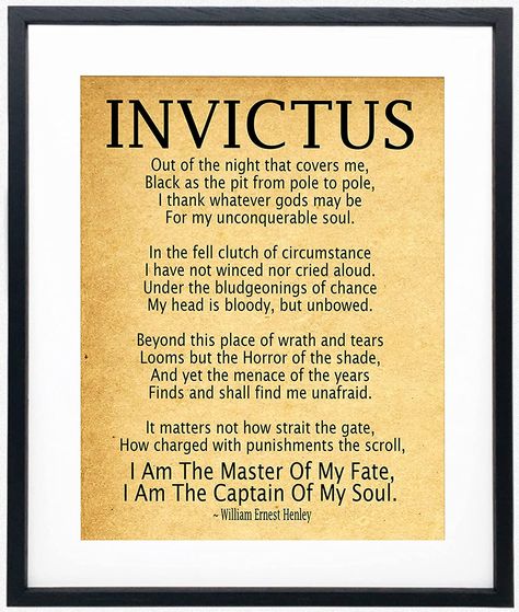 Amazon.com: Invictus Poem Framed Art Print by William Ernest Henley / Invictus Inspirational Poem Quotes Home Decor, Motivational Gift Poster / Bedroom Poster / Home Office Positive Wall Art Framed Posters (Vintage): Posters & Prints Invictus Poem, William Ernest Henley, Quotes Home Decor, Prostate Health Men, Positive Wall, Positive Wall Art, Quotes Home, Poster Bedroom, Inspirational Poems