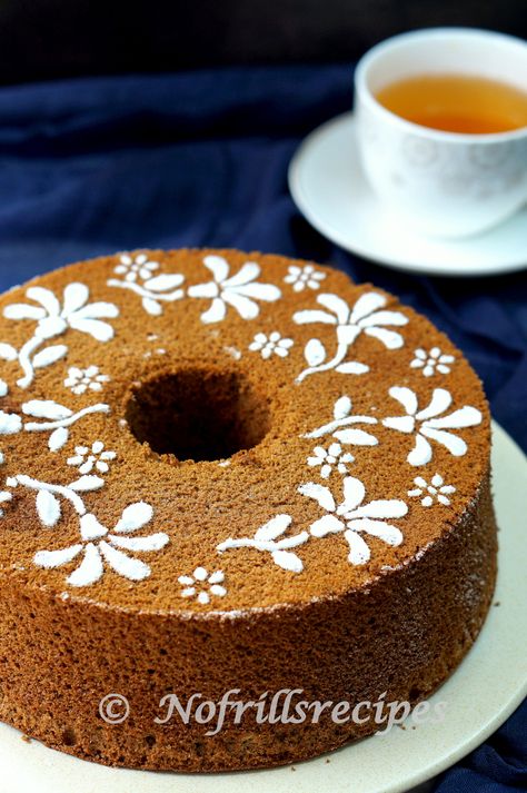 Coffee Chiffon Cake, Chiffon Cake Decoration Ideas, Chiffon Cake Decoration, Angel Food Cakes, Demon Slayer Cosplay, Baked Cakes, Tea Bread, Handmade Cake, Unsweetened Chocolate