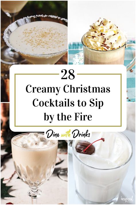 Collage of 4 creamy christmas cocktails. Creamy Vodka Drinks, Warm Christmas Cocktails, Creamy Holiday Cocktails, Christmas Dessert Cocktails, Creamy Christmas Cocktails, Boozy Holiday Drinks, Christmas Party Drinks Alcohol Easy Cocktail Recipes, Whipped Vodka Christmas Drinks, Creamy Drinks Alcohol