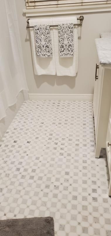 Marble Basketweave Floor, Basketweave Tile Bathroom, Basketweave Tile Floor, Classic Bathroom Tile, Lowes Tile, Marble Basketweave, Stone Mosaic Floor, Master Bath Tile, Marble Bathroom Floor