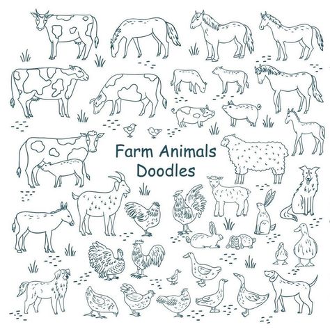 Sticker Farmyard Friends: Illustrated Clip Art Animals Farm Animals Doodle, Wildlife Doodles, Farm Doodles, Icons Doodle, Jungle Clipart, Line Art Coloring, Creative Clips Clipart, Doodle Vector, Illustrations Design