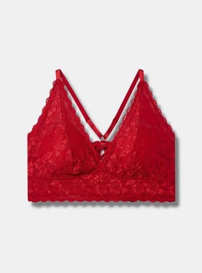 Lightly Lined Lace XO Front BraletteLightly Lined Lace XO Front Bralette, JESTER RED Torrid Lingerie, Floral Lace Shorts, Valentines Day Dresses, Strappy Bralette, Color Block Sweatshirt, Lace Kimono, Perfect Bra, Comfortable Bras, Lace Print