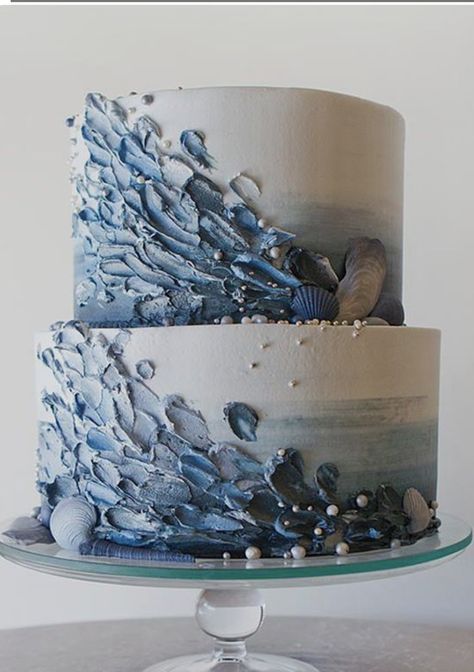 Moody Ocean, Ocean Cakes, Beach Cakes, Beach Wedding Cake, Tiered Cake, Chocolate Wedding Cake, Painted Cakes, Wedding Cupcakes, Wedding Cake Designs