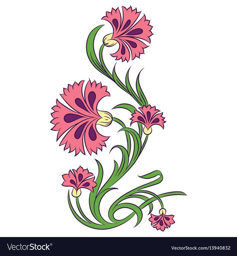 Carnations Drawing, Carnation Drawing, Drawing Elegant, Mughal Art Paintings, Flower Art Drawing, Drawing Vector, Flower Art Images, 자수 디자인, Hand Embroidery Design Patterns