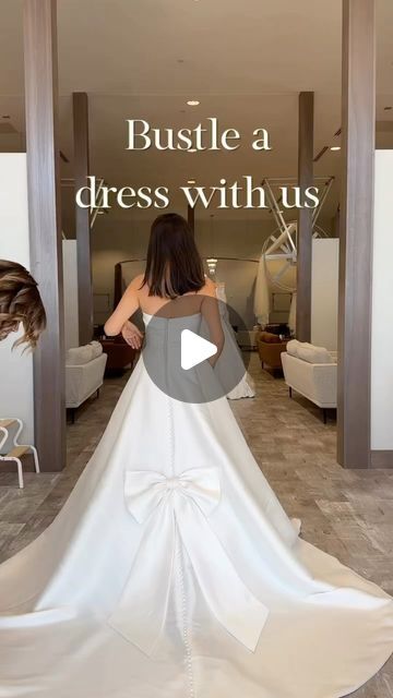 Find your dream wedding dress at Adore Bridal on Instagram: "Many brides opt to bustle their dress after the ceremony in order to move, dance, and walk freely without the train getting stepped on during the reception! This dress happens to come with a built in bustle and the cutest bow🎀 . ✨Available for try-on in our Arizona location . . . . . #weddingdress #dressbustle #bustle #bowbustle #builtinbustle #justinalexander #jabride #azbride #arizonabride #receptiondress" Ballroom Bustle, Diy Wedding Dress Bustle, Wedding Dress Train Bustle, French Bustle, Wedding Dress Bustle, Organza Wedding Dress, Diy Wedding Dress, Wedding Dress Train, Wedding Vibes