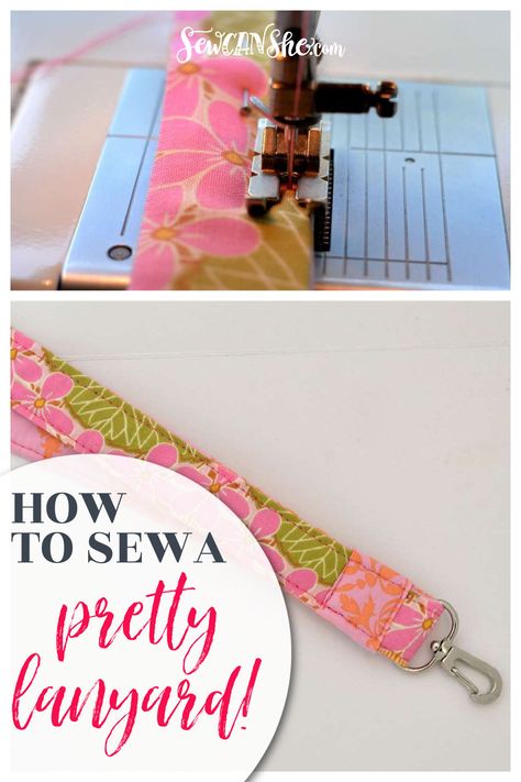 Pretty DIY Lanyard Tutorial - How to Sew a Lanyard! Lanyard Patterns, Sewn Accessories, Lanyard Tutorial, Free Applique Patterns, Diy Lanyard, Sewing Pins, Fiber Crafts, Holiday Sewing, Fabric Lanyard