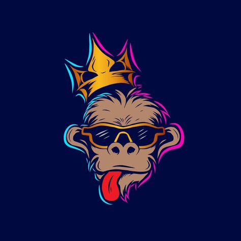 Funny funky monkey Line. Pop Art logo. Colorful design with dark background. Abstract vector illustration. Isolated black background for t-shirt, poster, clothing, merch, apparel, badge design Pop Art Logo, A Letter Wallpaper, Monkey Illustration, Monkey Logo, Funny Logo, Funky Monkey, Monkey Design, Pet Monkey, Cartoon Logo