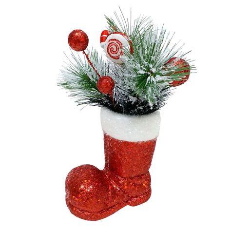 Boot Centerpiece, Christmas Boots, Diy Santa, Santa Boots, Birthday Coupons, Holiday Beauty, Christmas Greenery, Christmas Arrangements, Home Christmas