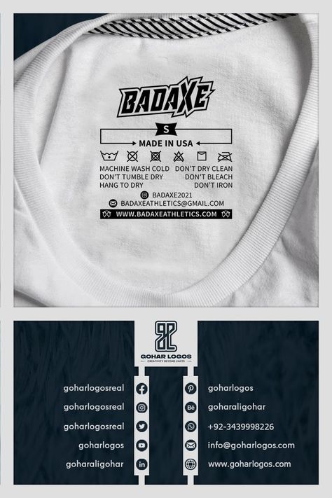 Badaxe Neck Tag | Gohar Logos | Custom Clothing Tags | Clothing Label | Hangtag Tshirt Tags Ideas, Clothes Tag Label, Tshirt Tags Label Ideas, Size Tags For Clothing, T Shirt Tags Label, Neck Label Design Clothing, Cloth Tag Design, Shirt Tags Clothing Labels, Tshirt Tags Label