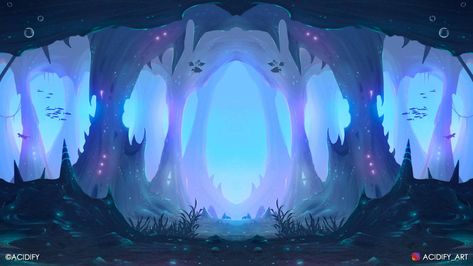 Fantasy Cave Home Concept Art, Fantasy Cave Concept Art, Magic Cave Concept Art, Cave Concept Art, Landscape Concept Art, Fantasy Cave, Unity In Art, Cave Landscape, Ice Kingdom