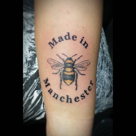 Manchester Bee Tattoo, Bee Tattoo Manchester, Manchester Tattoo, Queen Bee Tattoo, Small Bee Tattoo, Bee Tattoos, Honeycomb Tattoo, Manchester Bee, Bumble Bee Tattoo