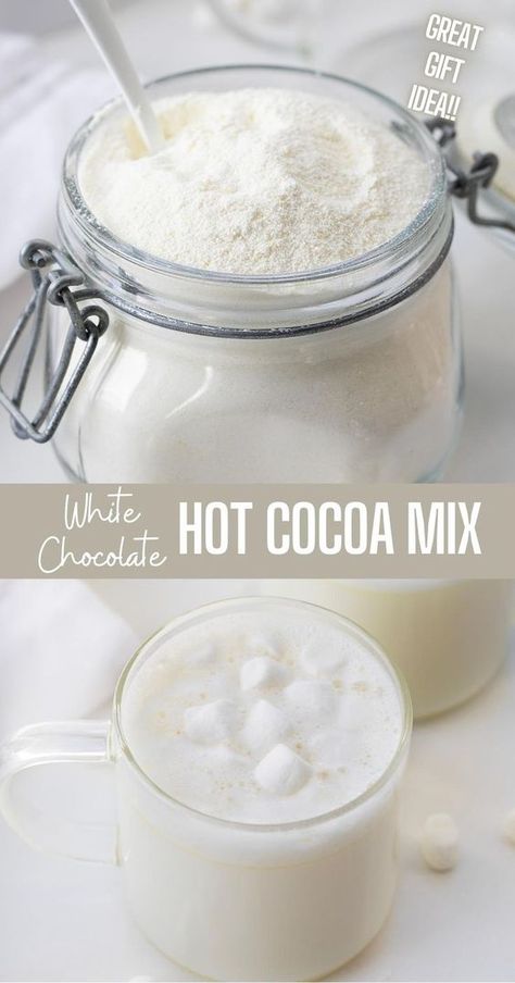 Hot Cocoa Jar Gift Recipe, Hot Chocolate Mix With Pudding, White Chocolate Cocoa Mix Recipe, Homemade Hot Chocolate Mix Recipe With Dry Milk, White Chocolate Hot Cocoa Mix Recipe, Hot Cocoa Add Ins, Homemade Hot Drink Mixes, Hot Drink Mixes In A Jar, Instant Hot Chocolate Mix Recipes