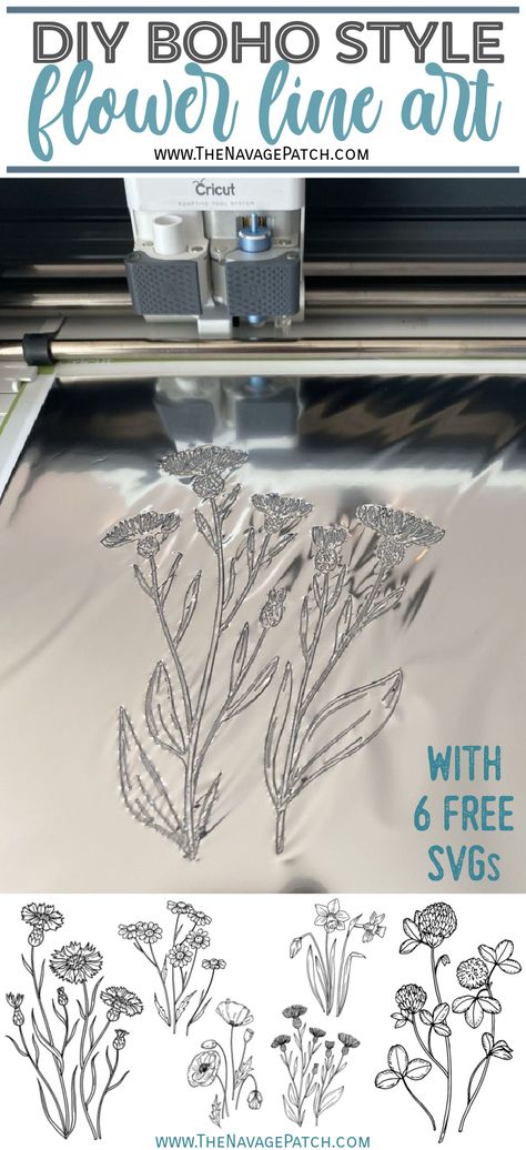 DIY Foil Flower Line Art for a Bohemian Bedroom | How to use Cricut foil transfer tool | Cricut foil transfer tool tutorial | #ad | Boho bedroom decor | Free SVG line art flowers | DIY bohemian art | SVGs to use with Cricut foil transfer tool | DIY boho art | boho bedroom ideas | FREE SVG files for foil art| #TheNavagePatch #CricutFoil #BohoBedroom #Cricut #Bohemian #FreeDownloadable #BohemianBedroom #FreeSVG #DIYdecor #EasyDIY #FoilTransfer #HowTo #CricutMade | TheNavagePatch.com Cricut Line Art, Cricut Boho Projects, Boho Svg Files Free, Boho Cricut Projects, Boho Wall Art Stencil, Free Svg Files For Cricut Boho, Boho Svg Free, Cricut Wall Decals Diy, Cricut Foil Transfer Projects