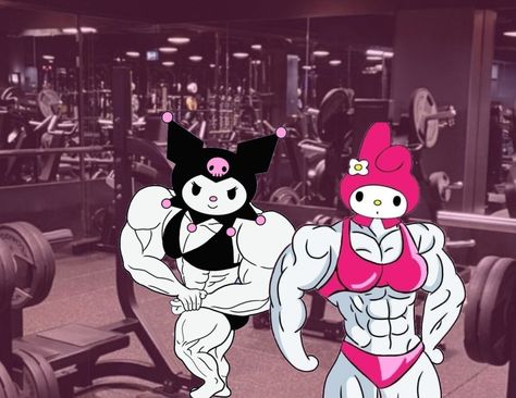 Kuromi and My Melody with Muscles( I who made this image :) ) Kuromi And My Melody, Easy Christmas Drawings, Gym Art, Nose Drawing, Bizarre Art, Snoopy Wallpaper, Kitty Drawing, Cute Backgrounds For Phones, Hello Kitty Drawing