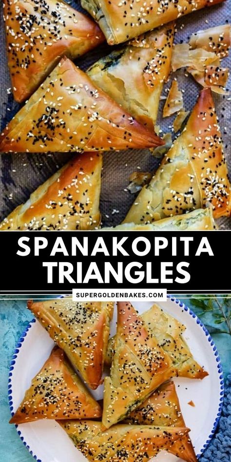 Delicious Spanakopita, Spanakopita Triangles Recipe, Philo Pastry, Spanakopita Triangles, Filo Pastry Recipes, Spanakopita Recipe, Entertaining Snacks, Phyllo Dough Recipes, Monday Dinner