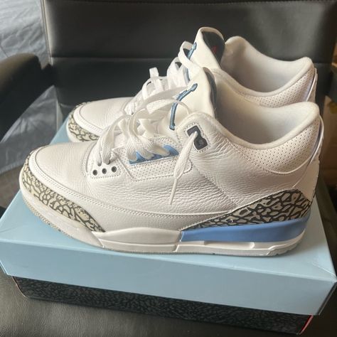 Jordan unc 3s size 10.5 Unc 3s, Jordan Unc, Jordan 3s, Side Angle, White Nike Shoes, Old Shoes, Shoe Inspo, List Ideas, White Nike