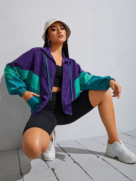 Windbreaker Outfit Casual, 90s Windbreaker Outfit, 80s Windbreaker Outfit, Colorful Windbreaker, Windbreaker Outfit, 80s Windbreaker, Colorblock Windbreaker, Spirit Week Outfits, Women Outerwear