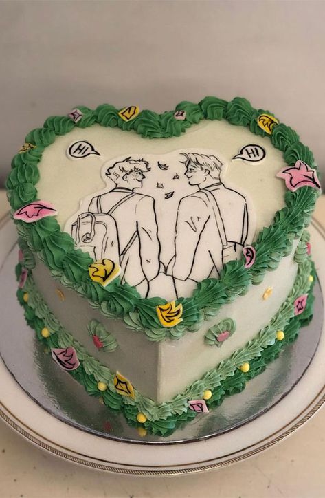 Heartstopper Birthday Party Ideas, Cake Ideas Green, Themed Cake Ideas, Heartstopper Series, Fresh Hairstyles, B Day Cake, Heart Wedding Cakes, 13 Birthday Cake, Heart Stopper