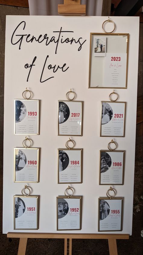 Wedding Ideas Table Plan, Generation Of Love Wedding, Wedding Generations Of Love, Wedding Seat Plan Ideas, Generation Table At Wedding, Generation Of Love Table Wedding, Wedding Generation Table, Love That Built Us Wedding Table, Generations Of Love Wedding Display