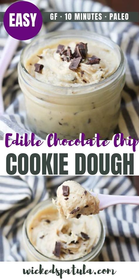 Paleo Vegan Dessert, Paleo Dessert Recipes Easy, Paleo Snacks Easy, Chocolate Chip Cookie Dough Recipe, Paleo Cookie Dough, Paleo Cookie, Edible Chocolate Chip Cookie Dough, Paleo Chocolate Chip Cookies, Dairy Free Recipes Dessert