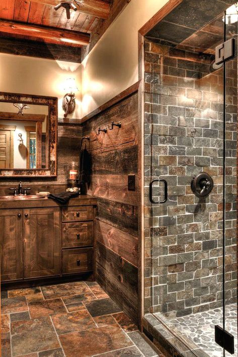 Western Bathrooms, Western Bathroom Decor, Lakehouse Bedroom, Rustic Bathroom Lighting, Remodeled Homes, Western Bathroom, Farmhouse Bathroom Remodel, Bathroom Addition, Shower Wall Tile