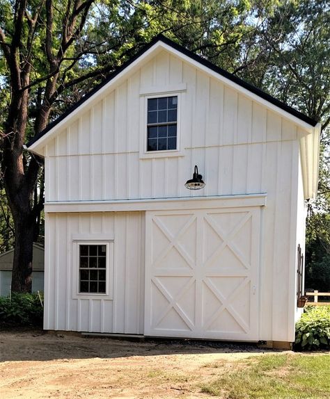 Pole Barn - Farmhouse - Garage - Other - by A.W. Hobor & Sons, Inc. | Houzz Windows With Grids, Garage Workshop Ideas, Board Batten Siding, Detached Garage Designs, Farmhouse Sheds, Sliding Garage Doors, Garage Plans With Loft, Shed Designs, Pole Barn Garage