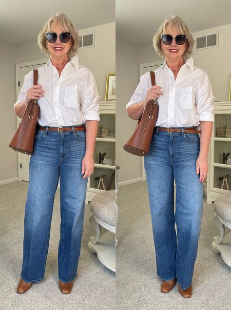 How To Make Jeans, Jean Button Up Shirt, Modern Jeans, Dressed For My Day, Over 40 Outfits, Comfy Clothing, Outfit Formulas, Jeans Button, Fashion Attire