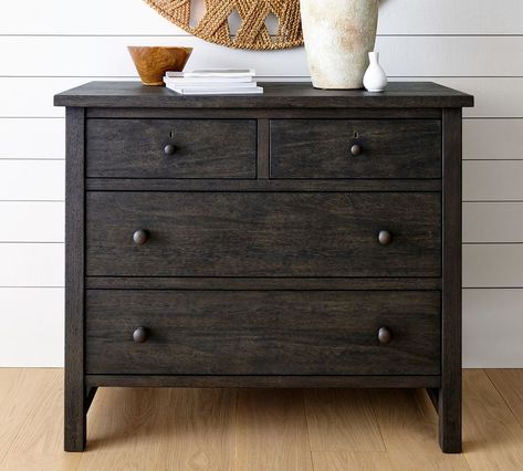 Pottery Barn Farmhouse, Farmhouse Canopy Beds, Extra Wide Dresser, Farmhouse Dresser, Metal Nightstand, Shaker Furniture, Wide Dresser, Small Entryways, 4 Drawer Dresser