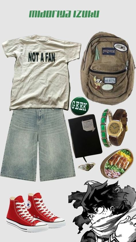 Check out mayatheloser's Shuffles lil izuku themed fit, might do more of these idk #outfit #deku #grunge #myheroacademia Deku Outfit Ideas, Deku Outfit, Grungy Outfit, Alternative Boy, Pinterest Wardrobe, Middle School Outfit, Figure Me Out, Masc Outfits, School Fits