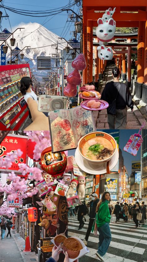 Vision board depicting Japanese street scenes and cutouts of Japanese food and gadgets, focus on red color palette Japanese Vision Board, Vision Board Travel Japan, Tokyo Osaka Kyoto Japan, Tokyo Vision Board, Vision Board Japan, Japan Vision Board, Japan Trip Aesthetic, Travel Aesthetic Japan, Japan Travel Aesthetic