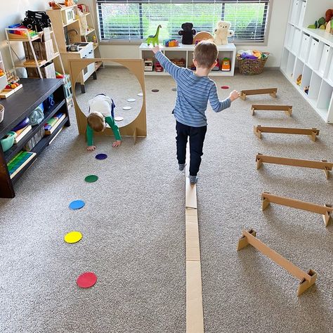 Jana - Playroom Stories on Instagram: “• DIY Cardboard Obstacle Course •⁣ Today is Earth Day and a good reminder for us all to take better care of the planet that we call home.…” Indoor Obstacle Course, Toddler Obstacle Course, Kids Obstacle Course, Games For Toddlers, Obstacle Course, Montessori Toddler, Toddler Play, Toddler Learning Activities, Instagram Diy