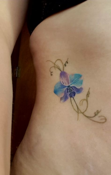 The tattoo I got from Lauren Roberts at Adara Tattoo Collective, York. Blue orchid, tendrils. Blue Orchids Tattoo, Thumb Print Tattoo, Thumb Print Tattoo Ideas, 96 Tattoo, Blue Orchid Tattoo, Watercolor Orchid Tattoo, Thumbprint Tattoo, Music Symbol Tattoo, Be Tattoo