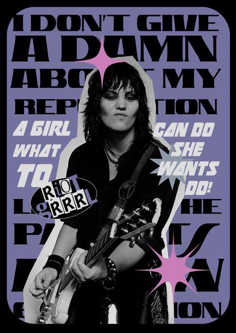 pessoas Joan Jett Poster Vintage, Joan Jett Bad Reputation, Music Posters Graphic Design, Joan Jett Wallpaper, The Runaways Poster, Joan Jett Poster, Riot Grrrl Poster, Joan Jett Aesthetic, Rockstar Poster