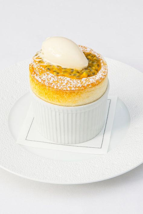 Passion Fruit Souffle Recipe, Passion Fruit White Chocolate Cake, White Chocolate Souffle, Passion Fruit Souffle, Passionfruit Dessert Recipes, Michel Roux Jr Recipes, Passionfruit Souffle, Fruit Souffle, Soufflé Dessert