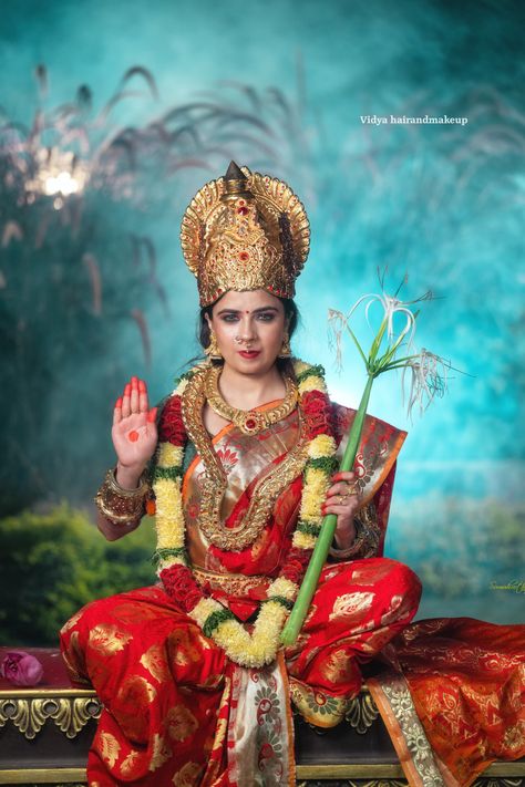 Devi NavaratriFestival Looks Day 5: Lalita Tripura Sundari . . On frame: @z_theangel . . Makeup artist :#vidyahairandmakeup . . Dop&edit: @sumuhurtham_photography . . Location:@hyderabad_film_studios (koheda) . . #Day4 #dussera #devinavaratri #devi #navaratri #devotinal #trending #trendingreels #instadaily #makeupreelsvideos Lalita Tripura Sundari, Tripura Sundari, Photography Location, Film Studio, Hyderabad, Makeup Artist, Angel, Film, Makeup