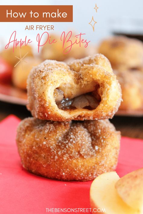 Learn how to make air fryer apple pie bites with this simple fall recipes. Enjoy the flavors of apple, cinnamon, nutmeg, and more all in a bite-sized dessert. Air Fryer Oatmeal Bites, Air Fryer Apple Hand Pies, Air Fryer Apple Dessert Recipes, Air Fryer Apple Pie, Air Fryer Pies, Air Fryer Apple Pie Bites, Apple Pie Air Fryer Recipes, Apple Recipes Air Fryer, Apple Bites